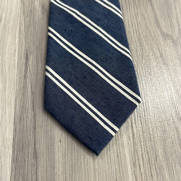 Tommy Hilfiger Men’s Blue Tie White Stripes Cotton Linen Blend Career Business - Picture 4 of 7